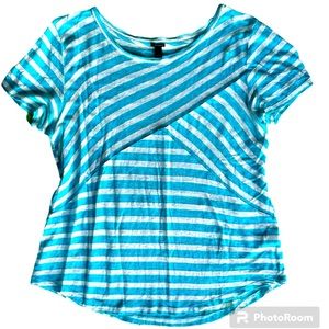 J. Crew Aqua/White Striped Linen Top. Large